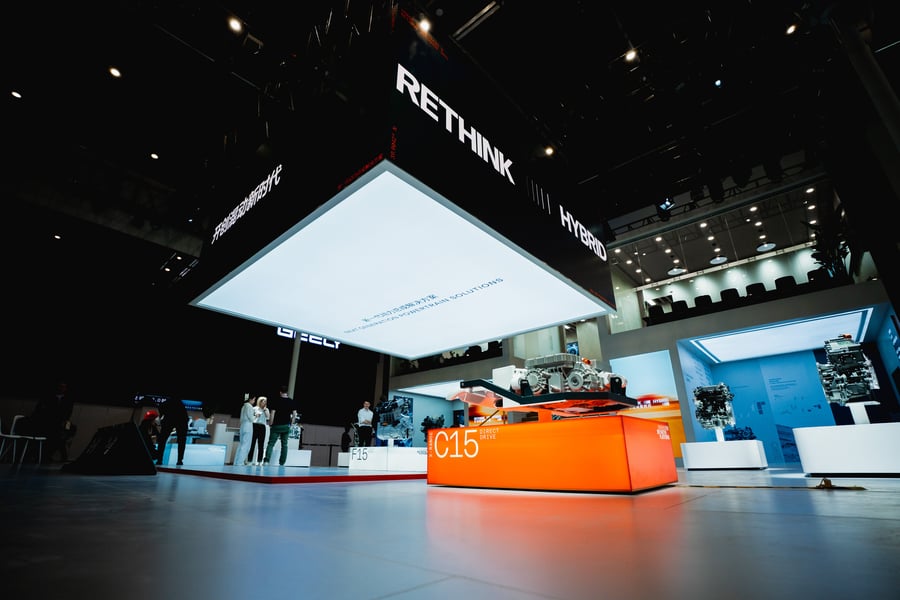 The Horse Powertrain booth at Beijing Auto Show 2026, with the X-Range C15 Direct Drive in the foreground