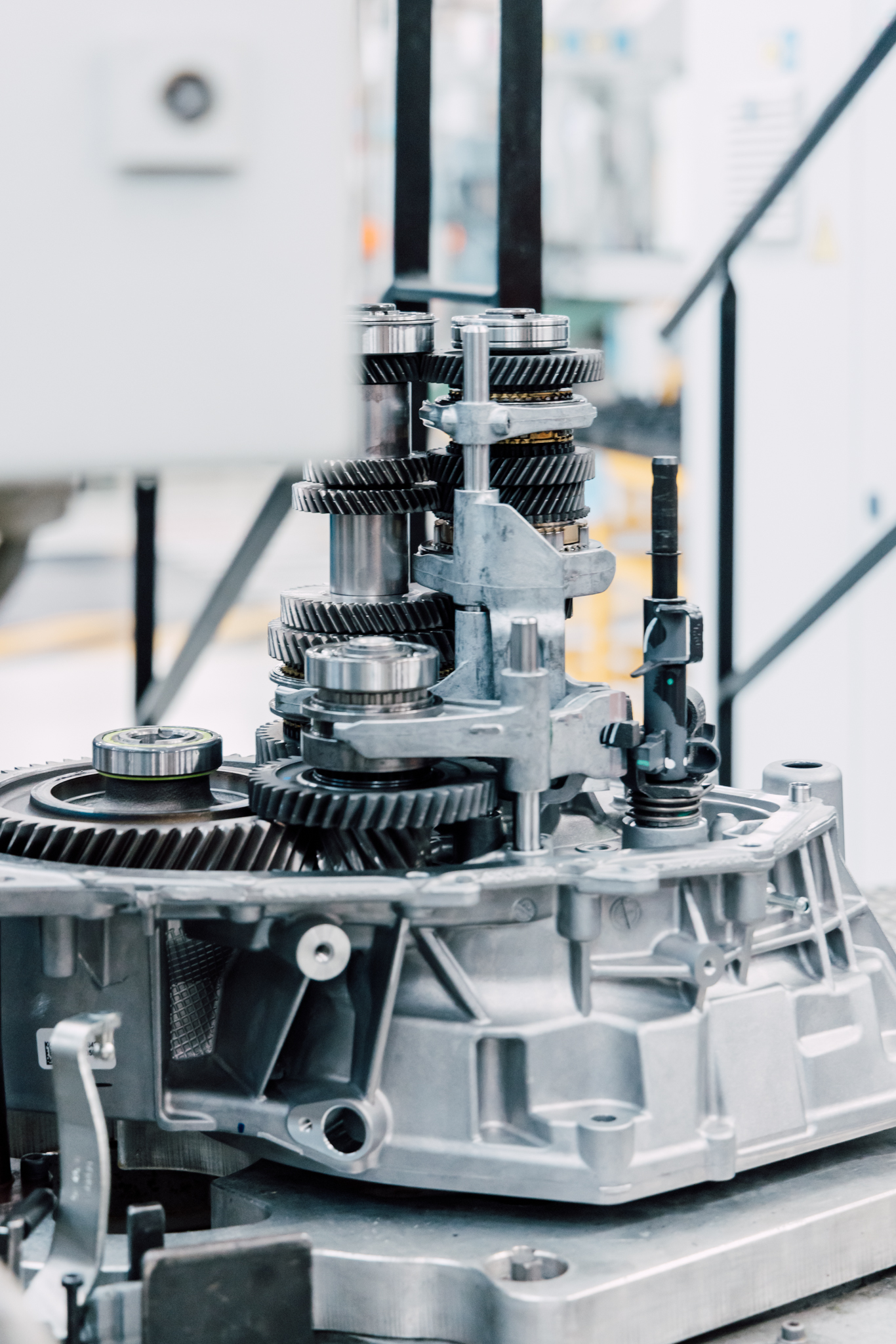 A close-up of powertrain plant equipment
